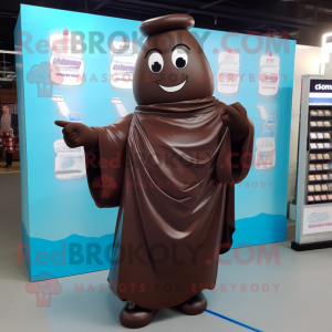 Cyan Chocolate Bar mascot costume character dressed with a Evening Gown and Shawl pins