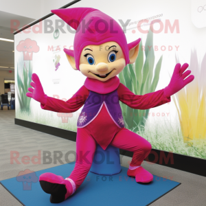 Magenta Elf maskot drakt...