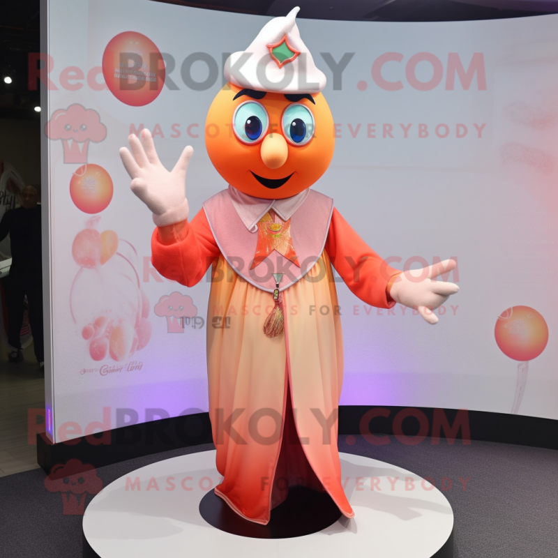 Peach Magician mascot costume character dressed with a Long Sleeve Tee and Necklaces