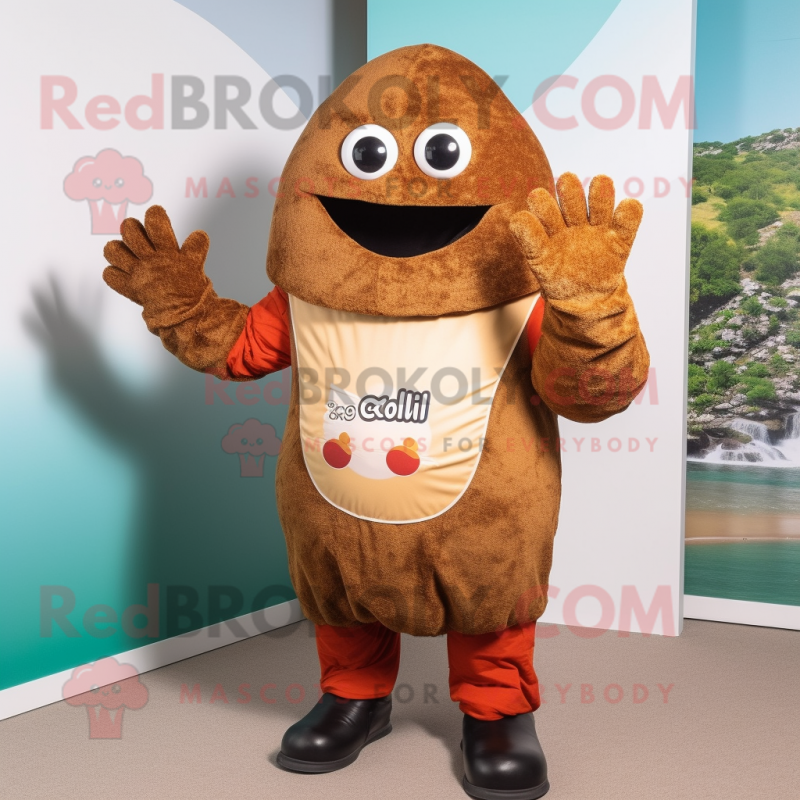 Rust Falafel mascot costume character dressed with a Rash Guard and Gloves