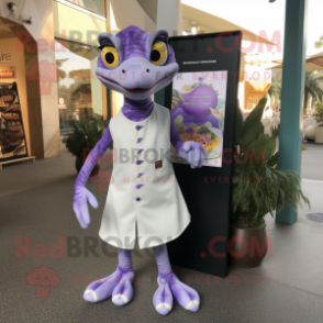 Lavender Geckos mascot costume character dressed with a A-Line Dress and Wallets