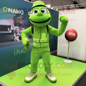 Lime Green Para Commando mascot costume character dressed with a Polo Shirt and Ties