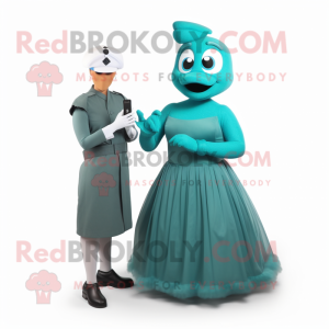 Teal Marine Recon mascot costume character dressed with a Ball Gown and Smartwatches