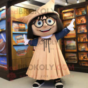 Tan Magician mascot costume character dressed with a Mini Skirt and Eyeglasses