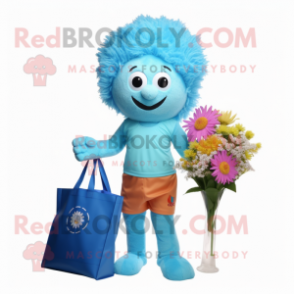 Sky Blue Bouquet Of Flowers mascot costume character dressed with a Swimwear and Tote bags