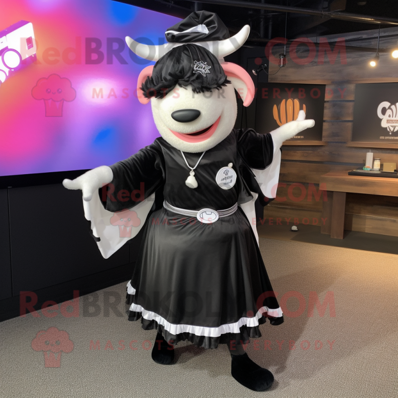 Black Beef Stroganoff mascot costume character dressed with a Wrap Skirt and Keychains