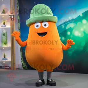 Orange Cucumber mascot costume character dressed with a Jeans and Berets