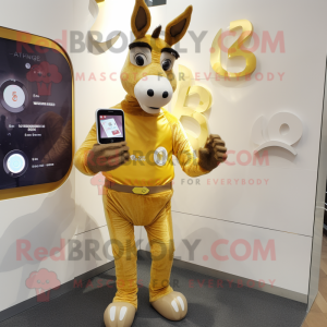 Gold Donkey maskot kostym...