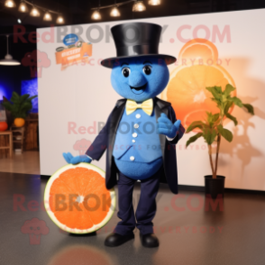 Blue Grapefruit mascot costume character dressed with a Tuxedo and Headbands
