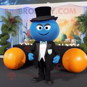 Blue Grapefruit mascot costume character dressed with a Tuxedo and Headbands