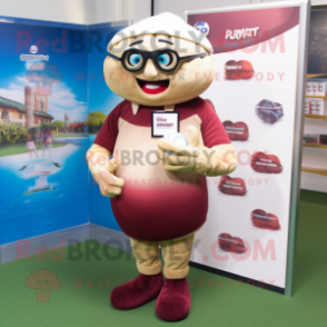 Beige Raspberry mascot costume character dressed with a Rugby Shirt and Reading glasses