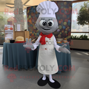 Gray Paella mascot costume character dressed with a A-Line Dress and Pocket squares
