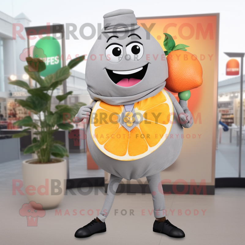 Gray Grapefruit mascot costume character dressed with a Turtleneck and Lapel pins
