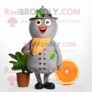 Gray Grapefruit mascot costume character dressed with a Turtleneck and Lapel pins