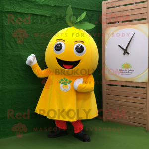 Lemon Yellow Tomato mascot costume character dressed with a Dress and Bracelet watches