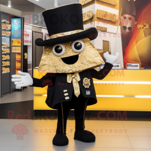 Gold Nachos mascot costume character dressed with a Tuxedo and Hat pins
