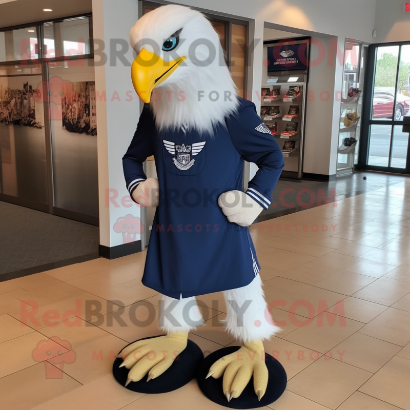 Navy Bald Eagle mascot costume character dressed with a Shift Dress and Shoe laces