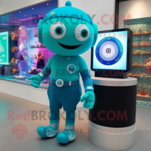Teal Rainbow mascot costume character dressed with a Sheath Dress and Smartwatches