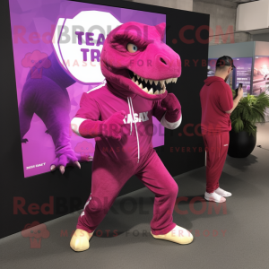 Magenta T Rex maskot drakt...