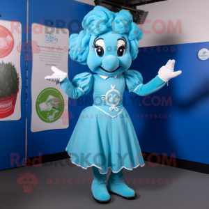 Sky Blue Irish Dancer mascot costume character dressed with a Blouse and Gloves