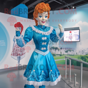 Sky Blue Irish Dancer mascot costume character dressed with a Blouse and Gloves