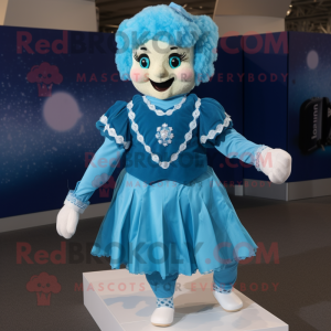 Sky Blue Irish Dancer mascot costume character dressed with a Blouse and Gloves