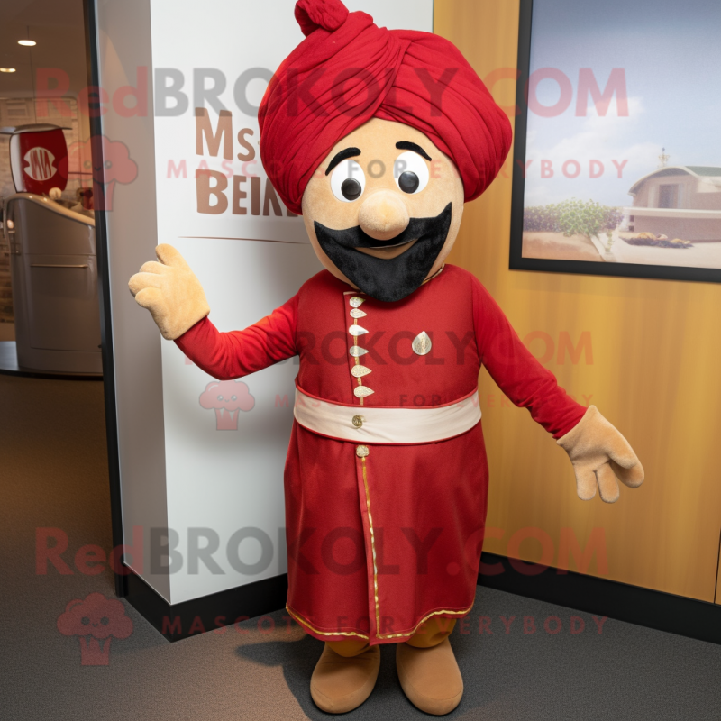 Red Tikka Masala mascot costume character dressed with a Henley Tee and Berets