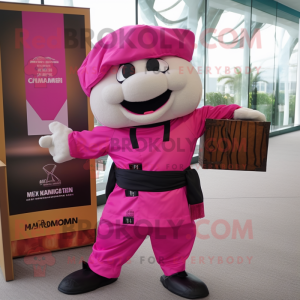 Magenta Dim Sum mascot costume character dressed with a Cargo Pants and Cummerbunds