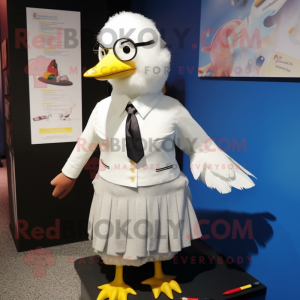 nan Dove mascot costume character dressed with a Pencil Skirt and Lapel pins