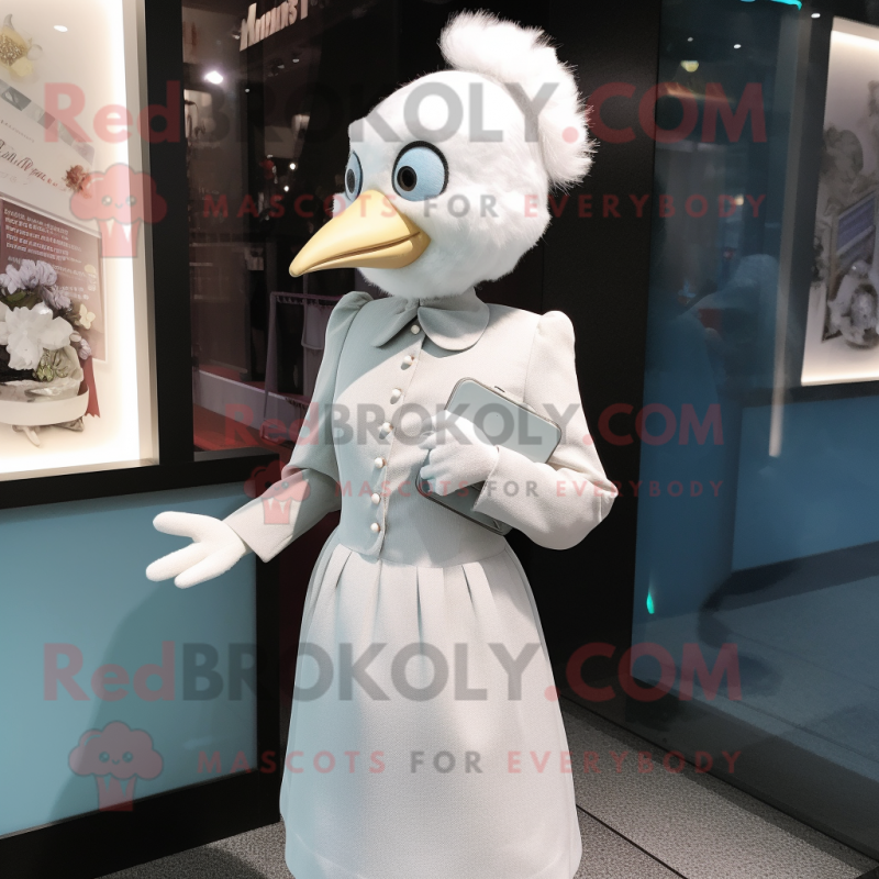 nan Dove mascot costume character dressed with a Pencil Skirt and Lapel pins