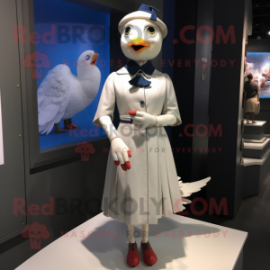 nan Dove mascot costume character dressed with a Pencil Skirt and Lapel pins