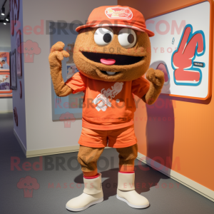 Rust Ramen mascot costume character dressed with a Bermuda Shorts and Shoe laces