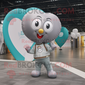 Gray Heart Shaped Balloons mascot costume character dressed with a Graphic Tee and Watches