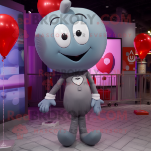 Gray Heart Shaped Balloons mascot costume character dressed with a Graphic Tee and Watches