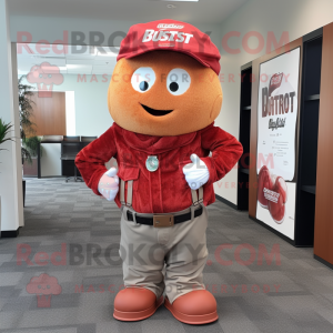 Rust Raspberry mascot costume character dressed with a Cargo Pants and Beanies