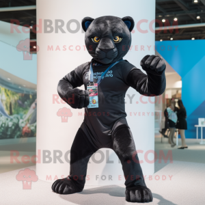 Black Panther mascot costume character dressed with a Skinny Jeans and Scarves