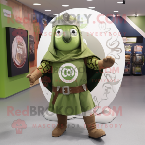 Olive Celtic Shield mascot costume character dressed with a Romper and Beanies