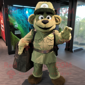 Gray Green Beret mascot costume character dressed with a Chinos and Tote bags