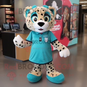 Teal Cheetah maskot-kostym...