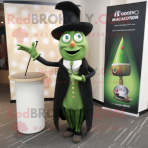 Olive Magician mascot costume character dressed with a Pencil Skirt and Lapel pins