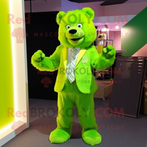 Limegrønn bamsemaskot drakt...