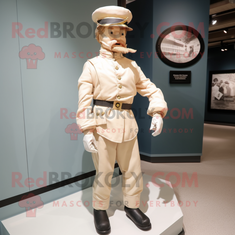 Cream Civil War Soldier mascot costume character dressed with a Joggers and Berets