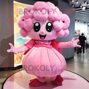 Pink Dim Sum mascot costume character dressed with a Playsuit and Hair clips