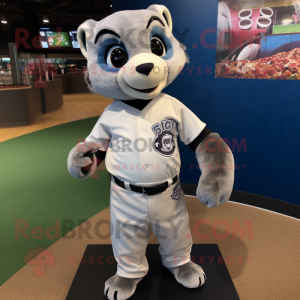 Silver Lemur mascot costume character dressed with a Baseball Tee and Ties