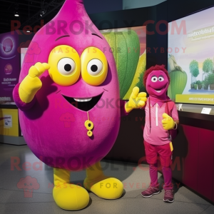 Magenta Lemon mascot costume character dressed with a Henley Shirt and Mittens