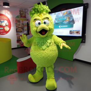 Lime Green Chicken Parmesan mascot costume character dressed with a Romper and Brooches