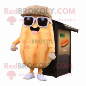 Beige Mango mascot costume character dressed with a Cargo Shorts and Sunglasses