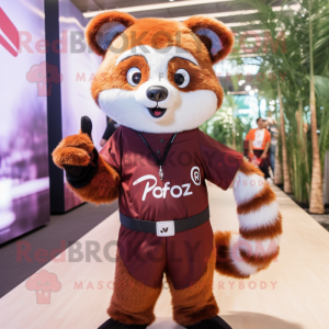 Rust Red Panda mascot costume character dressed with a Playsuit and Ties