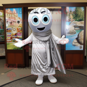 Silver Bagels mascot costume character dressed with a Dress Shirt and Scarves