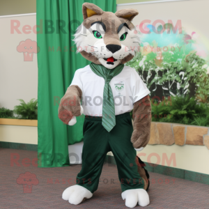 Forest Green Bobcat mascot costume character dressed with a Dress Shirt and Scarf clips